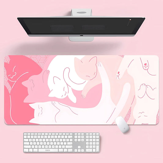 Cute Blue Cat XXL Gaming Mouse Pad – Kawaii Desk Mat