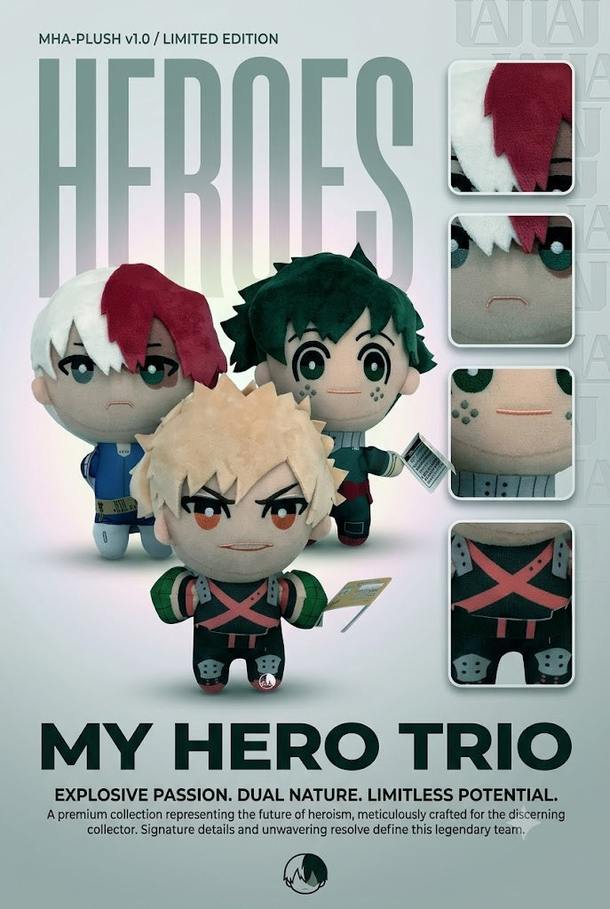 My Hero Academia Plush Collection – Todoroki, Deku & Bakugo