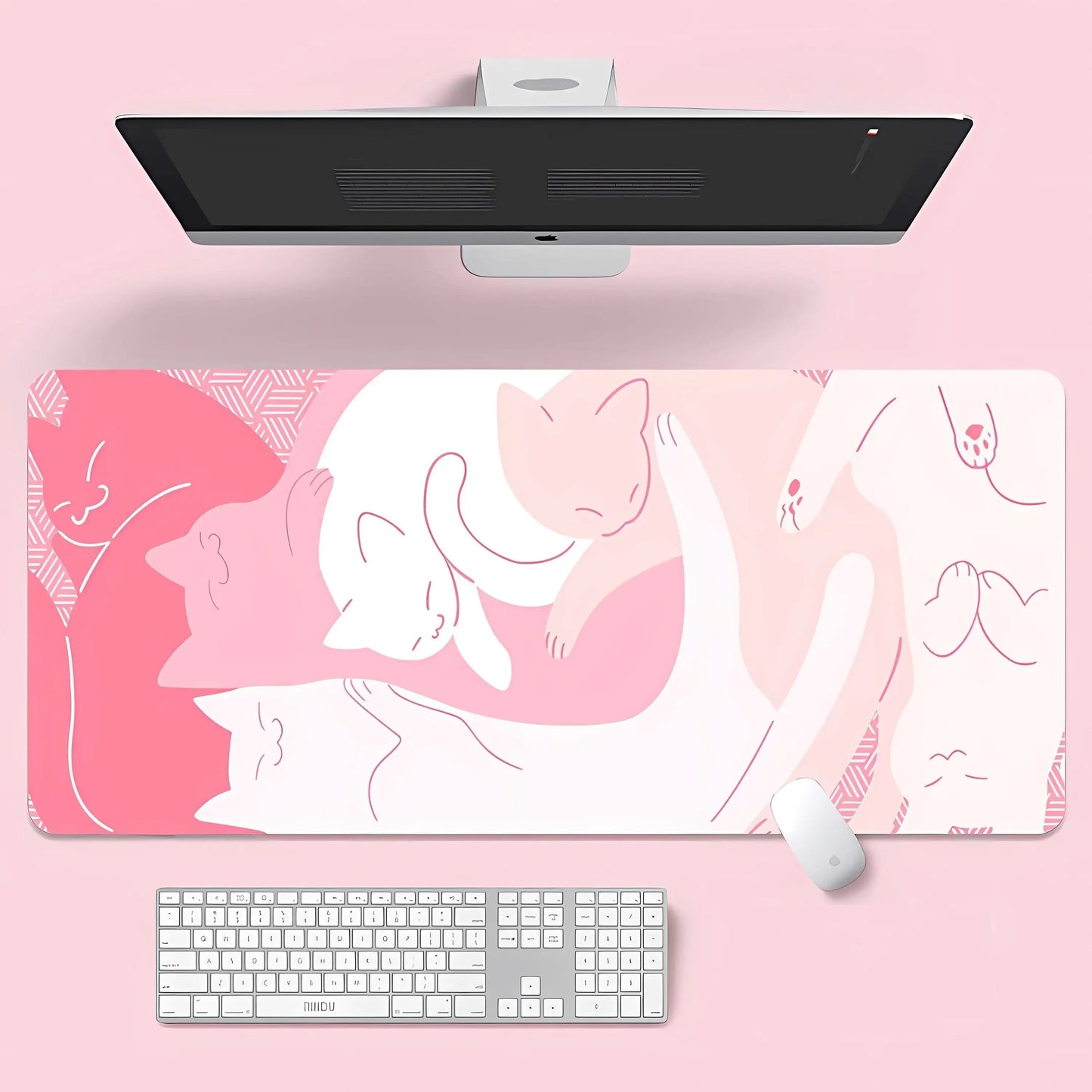 Cute Blue Cat XXL Gaming Mouse Pad – Kawaii Desk Mat