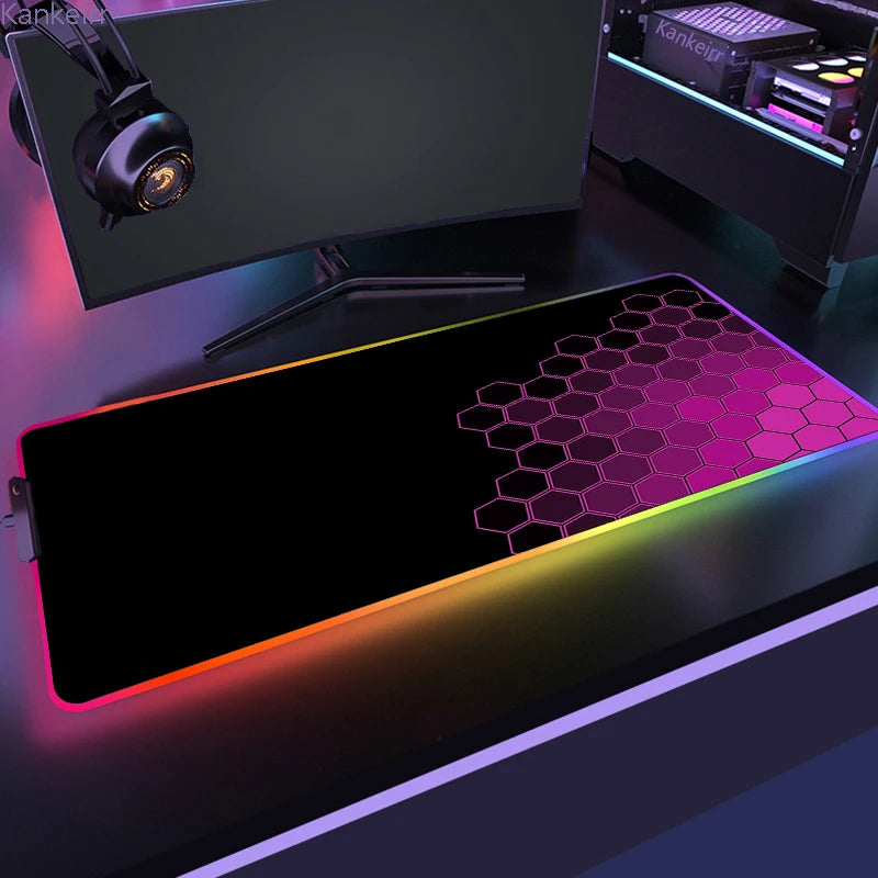 Geometric RGB XXL Gaming Mouse Pad – LED Mouse Mat 90×40cm | Large Non-Slip Desk Mat for PC, Keyboard & Gaming Setup