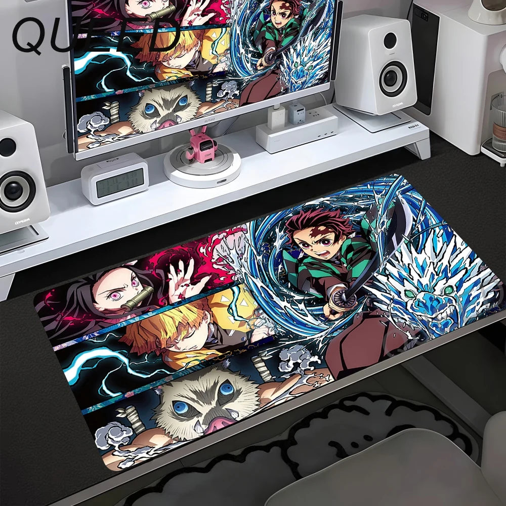 Demon Slayer XXL Gaming Mouse Pad – HD Anime Desk Mat with Non-Slip Base & Stitched Edges