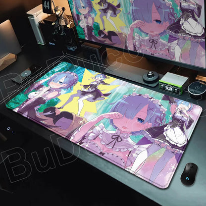 Rem & Ram Twin Aesthetic XL Gaming Desk Mat (40x90cm) – Re:Zero Anime Mousepad