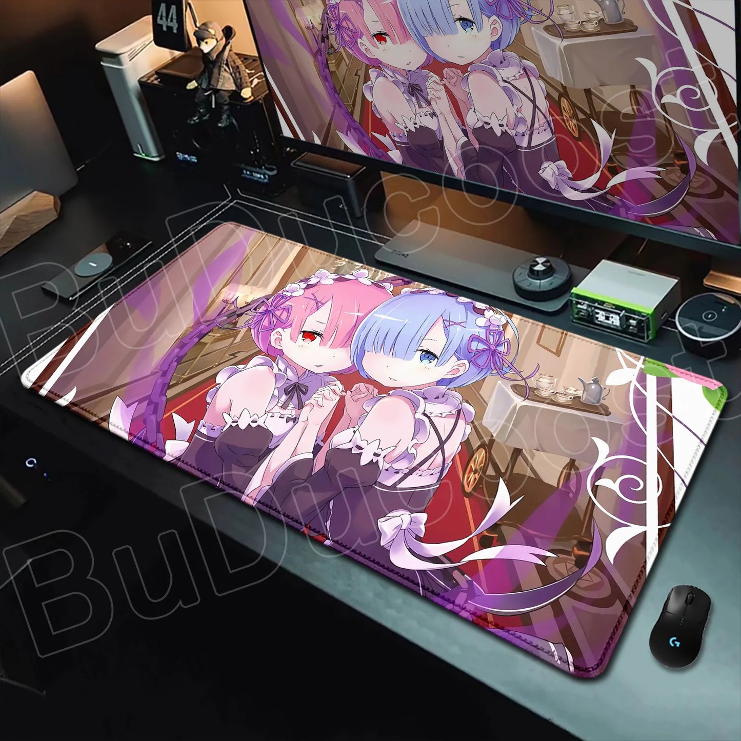 Rem & Ram Twin Aesthetic XL Gaming Desk Mat (40x90cm) – Re:Zero Anime Mousepad
