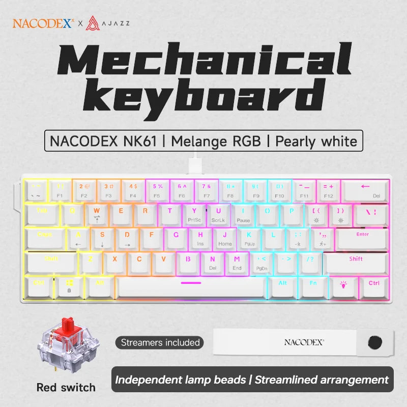 AJAZZ NK61 60% RGB Mechanical Gaming Keyboard – 61 Keys Hot-Swappable Red Switch Wired Mini Keyboard for Gaming & Desk Setup