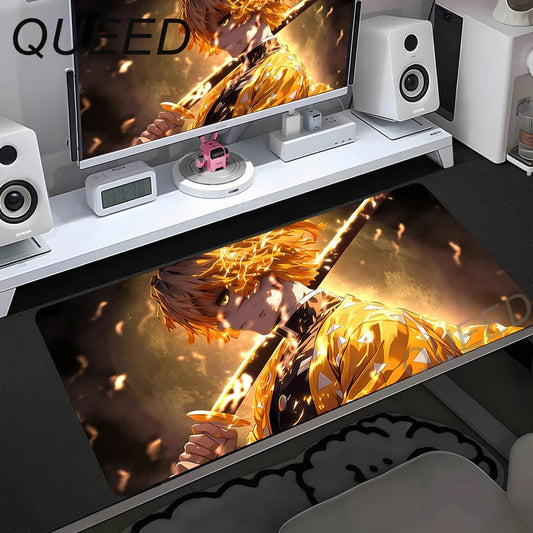 Demon Slayer XXL Gaming Mouse Pad – HD Anime Desk Mat with Non-Slip Base & Stitched Edges