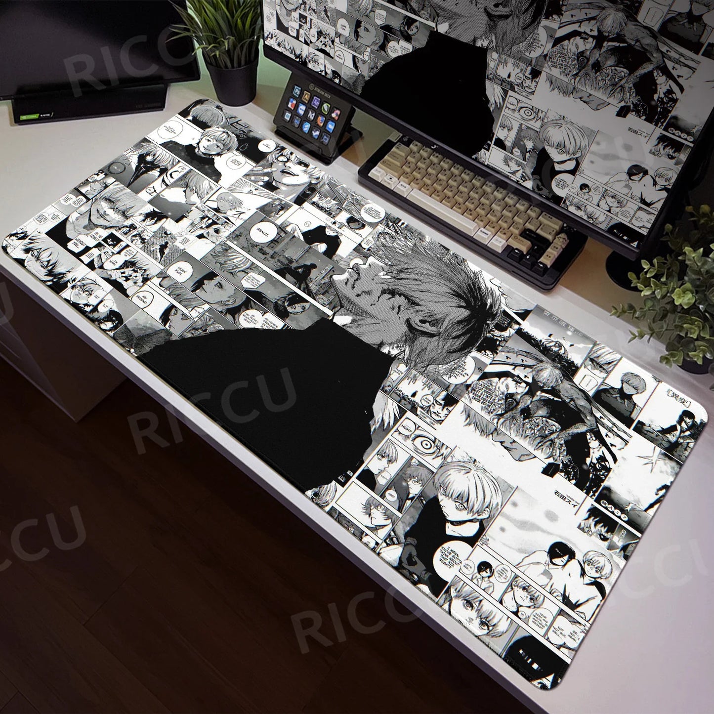 Tokyo Ghoul Anime XXL Desk Pad – Large Gaming Mouse Mat for Home Office & PC Setup, Black & White Comic Style Keyboard & Mouse Pad with Stitched Edge