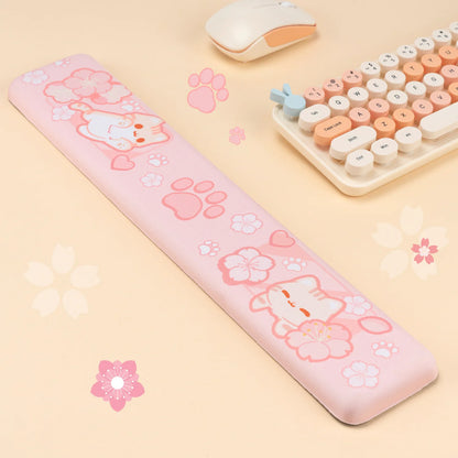 Sakura Cat Keyboard Wrist Rest & Mouse Pad Set – Ergonomic Gaming Desk Mat with Wrist Support for PC, Office & Cute Desk Setups
