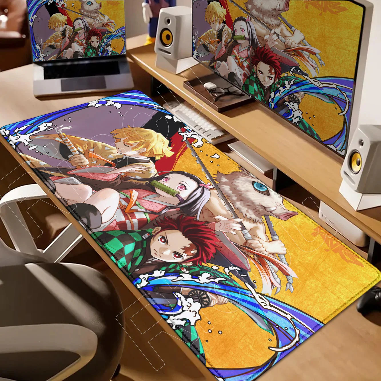 Demon Slayer Gaming Mouse Pad XL – HD Printed Extended Desk Mat for PC & Laptop Setup – Non-Slip Rubber Base, Stitched Locking Edges, Smooth Precision Surface for Gaming & Office Use