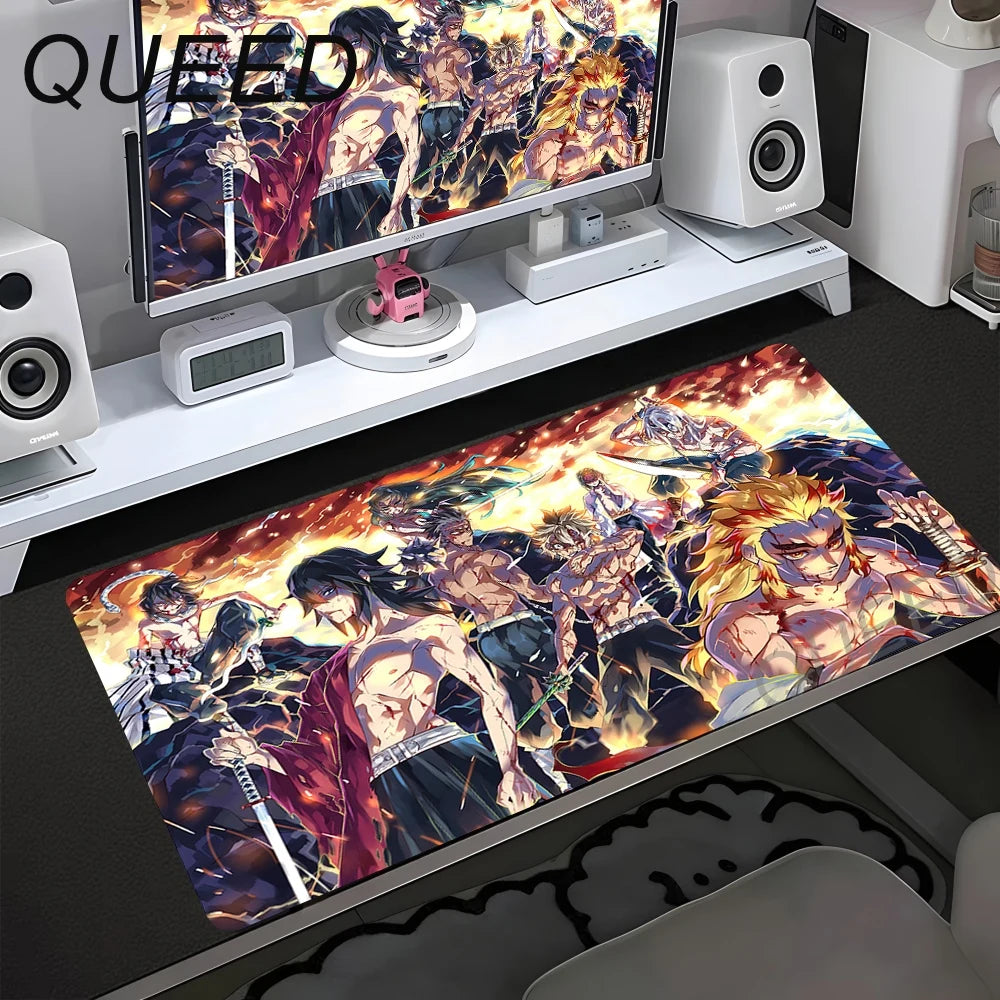 Demon Slayer XXL Gaming Mouse Pad – HD Anime Desk Mat with Non-Slip Base & Stitched Edges