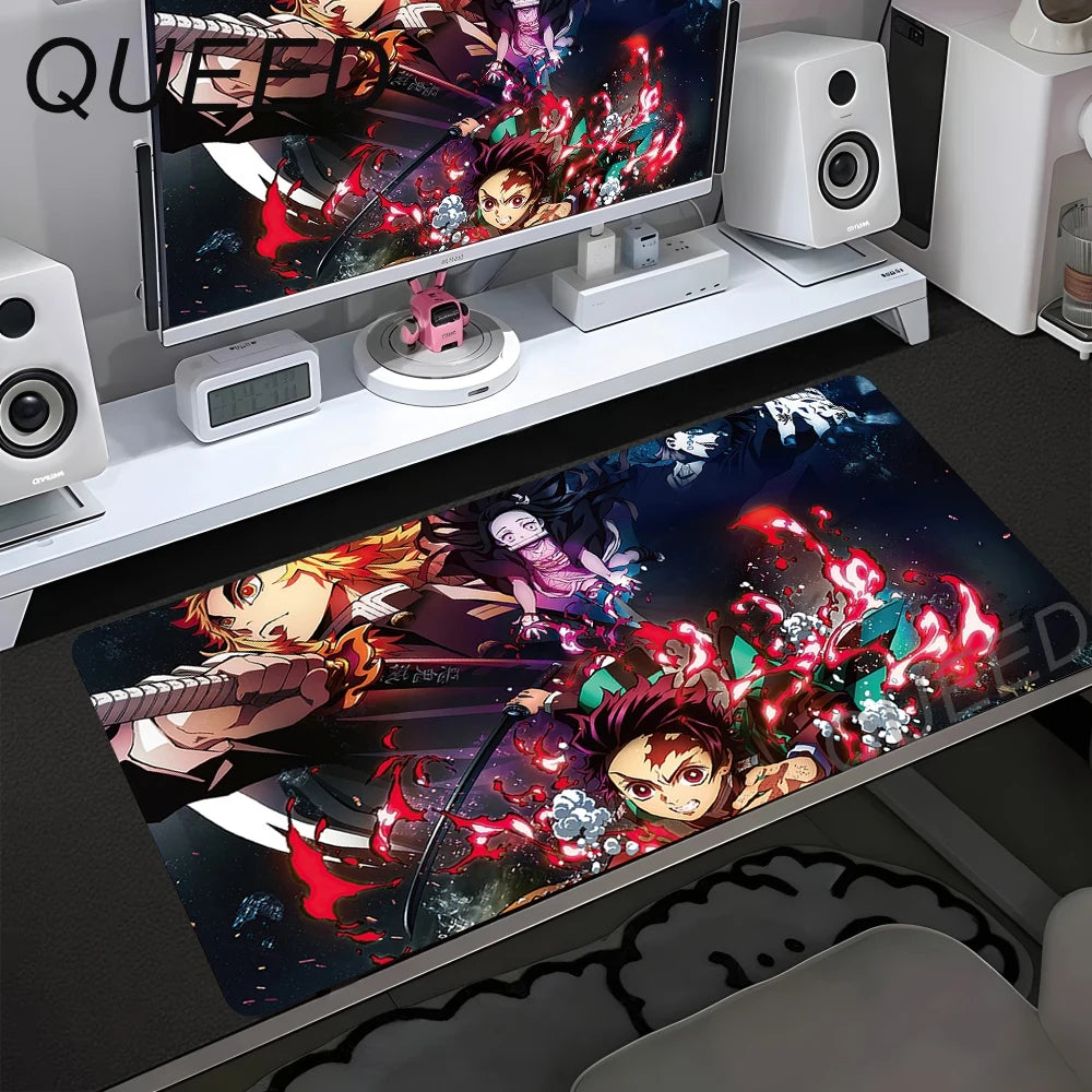 Demon Slayer XXL Gaming Mouse Pad – HD Anime Desk Mat with Non-Slip Base & Stitched Edges