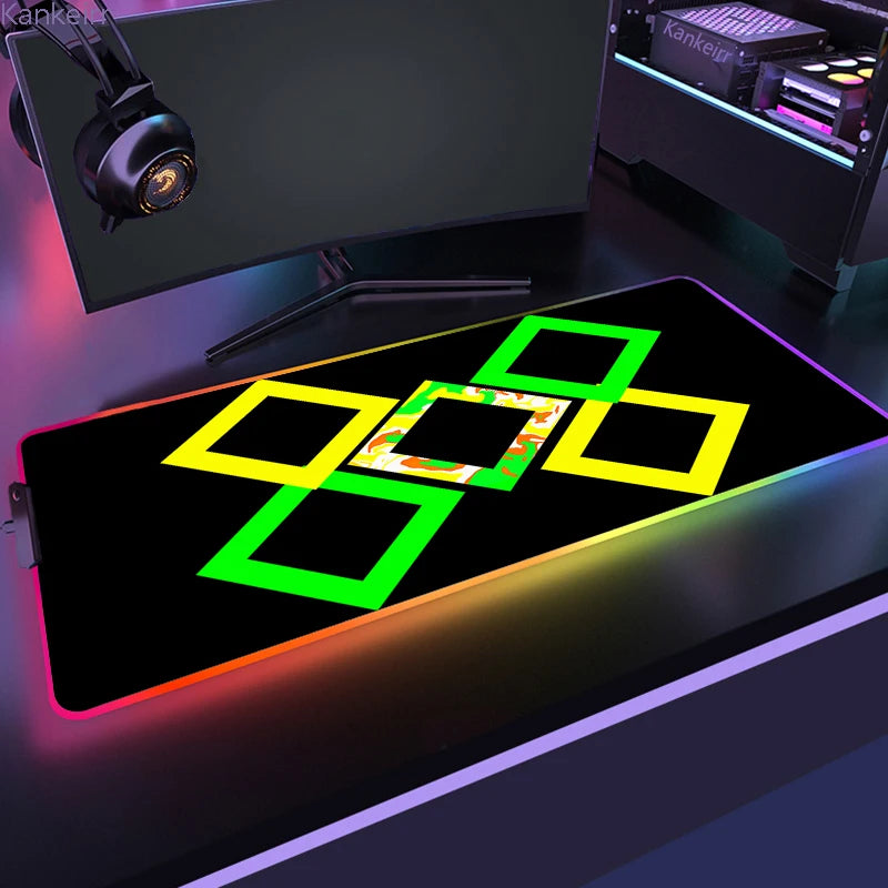 Geometric RGB XXL Gaming Mouse Pad – LED Mouse Mat 90×40cm | Large Non-Slip Desk Mat for PC, Keyboard & Gaming Setup