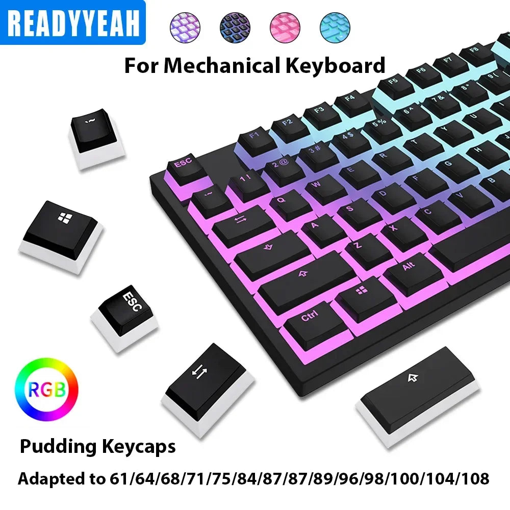 130-Key Pudding PBT Keycap Set – Double Shot Shine-Through Keycaps for 60%, 65%, 75%, TKL & Full Size RGB Mechanical Keyboards