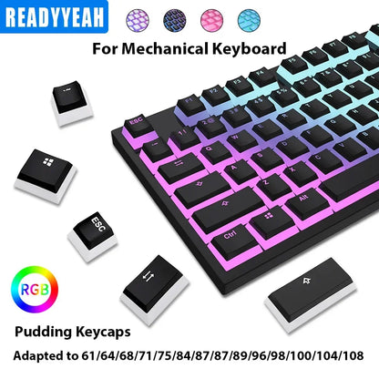 130-Key Pudding PBT Keycap Set – Double Shot Shine-Through Keycaps for 60%, 65%, 75%, TKL & Full Size RGB Mechanical Keyboards