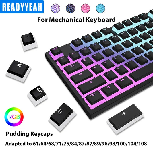 130-Key Pudding PBT Keycap Set – Double Shot Shine-Through Keycaps for 60%, 65%, 75%, TKL & Full Size RGB Mechanical Keyboards