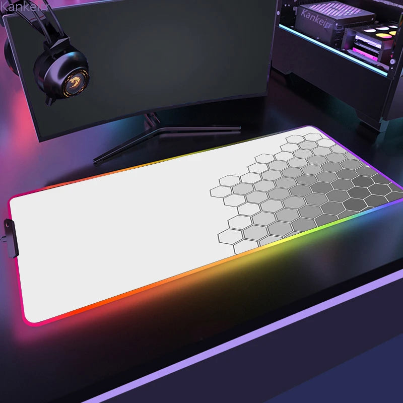 Geometric RGB XXL Gaming Mouse Pad – LED Mouse Mat 90×40cm | Large Non-Slip Desk Mat for PC, Keyboard & Gaming Setup