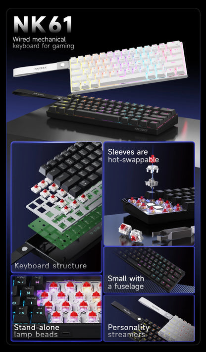 AJAZZ NK61 60% RGB Mechanical Gaming Keyboard – 61 Keys Hot-Swappable Red Switch Wired Mini Keyboard for Gaming & Desk Setup