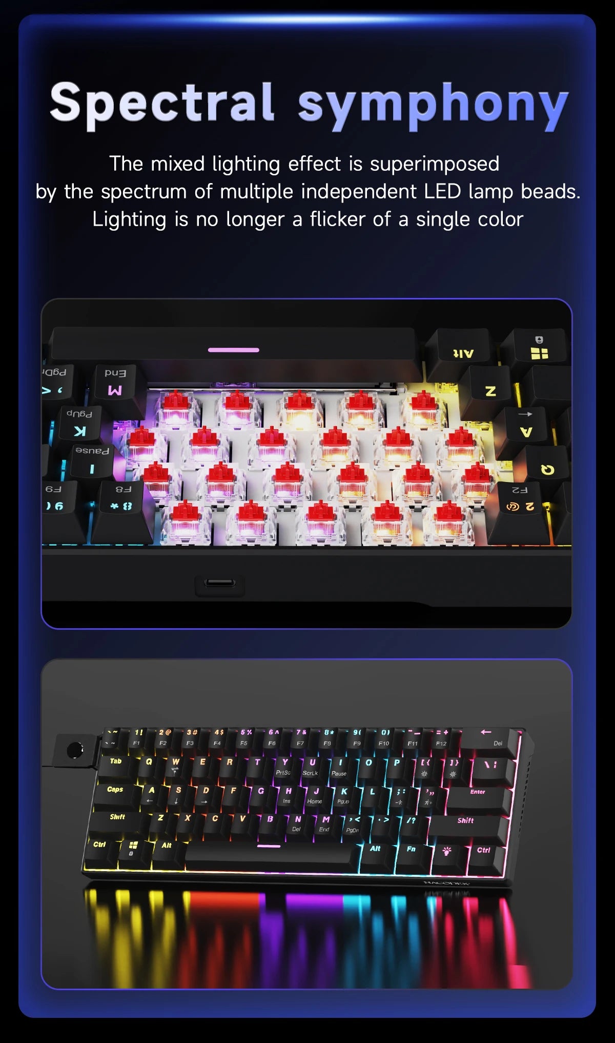 AJAZZ NK61 60% RGB Mechanical Gaming Keyboard – 61 Keys Hot-Swappable Red Switch Wired Mini Keyboard for Gaming & Desk Setup