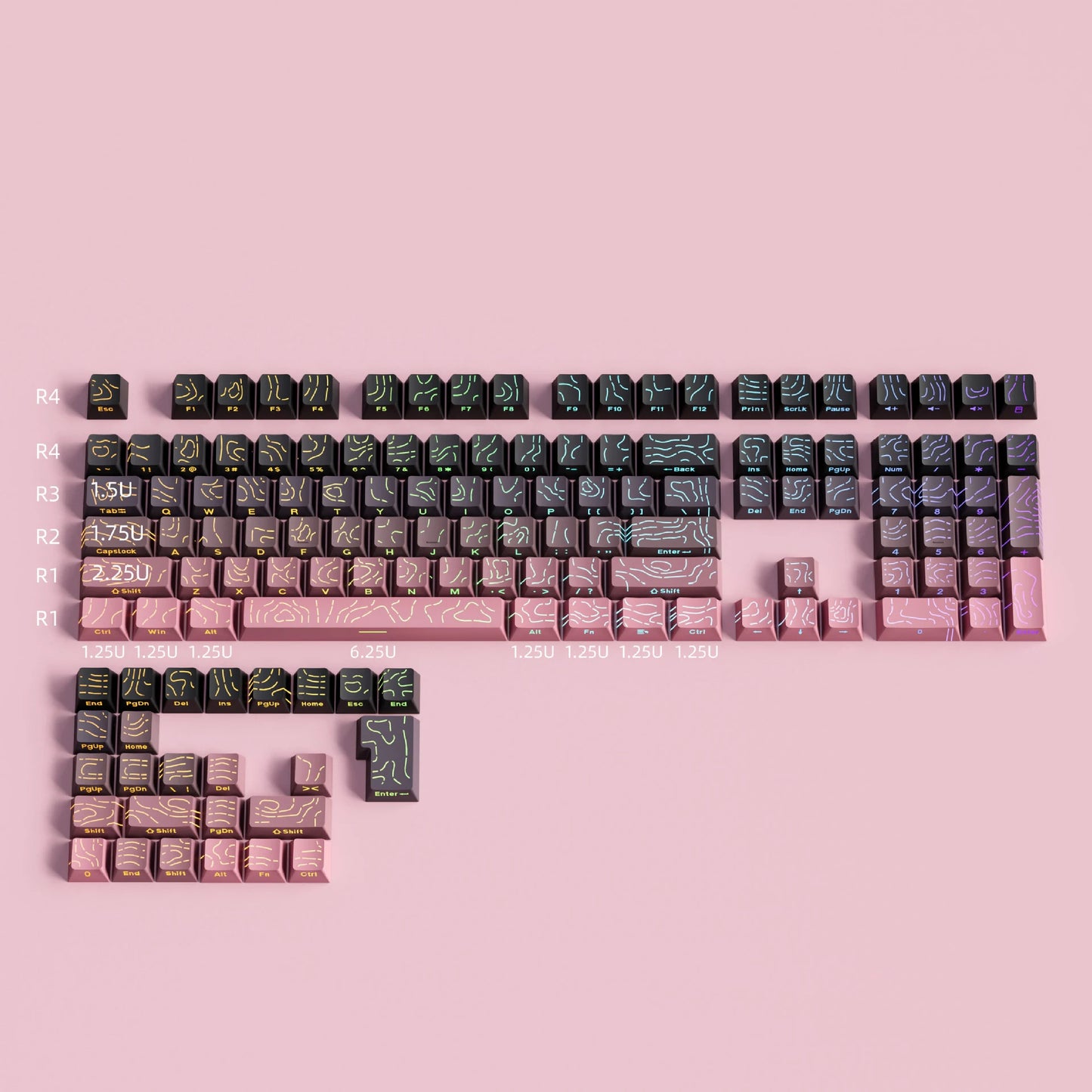 Aurora SideGlow Keycaps – Gradient RGB Shine-Through PBT