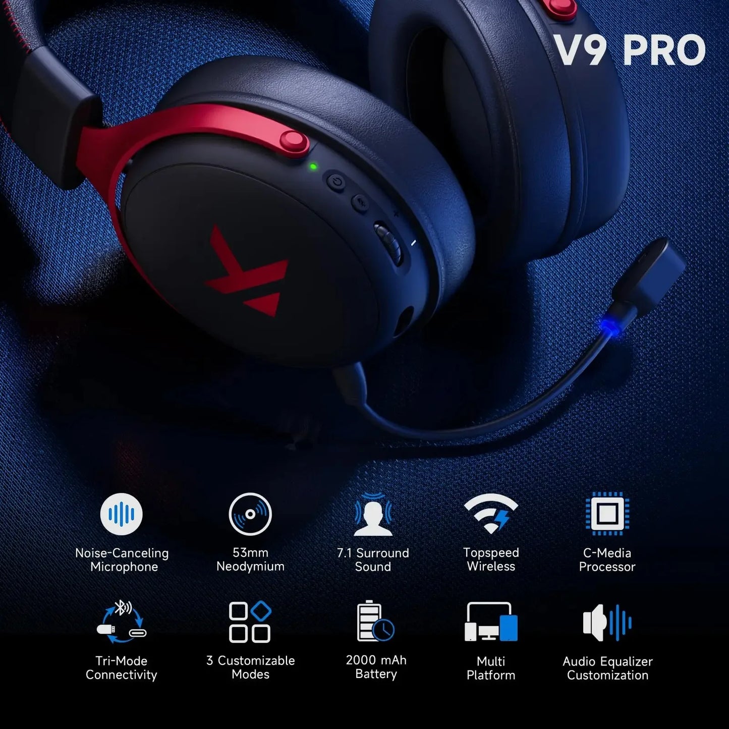 MCHOSE V9 Pro Wireless Gaming Headset – 7.1 Surround Sound