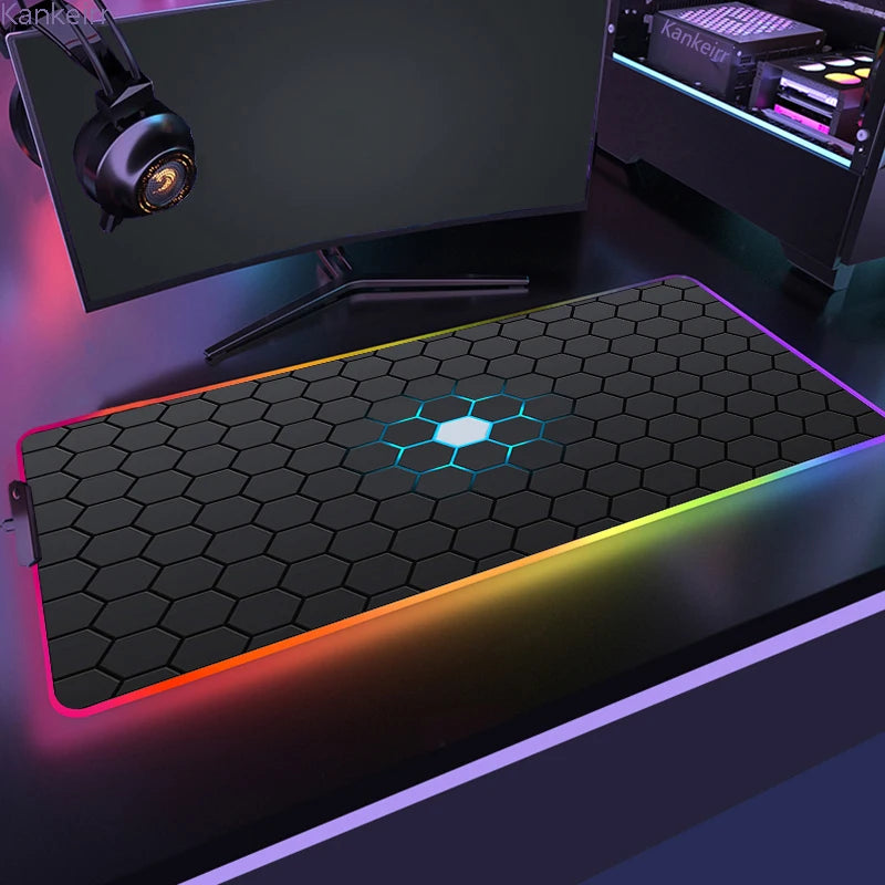 Geometric RGB XXL Gaming Mouse Pad – LED Mouse Mat 90×40cm | Large Non-Slip Desk Mat for PC, Keyboard & Gaming Setup