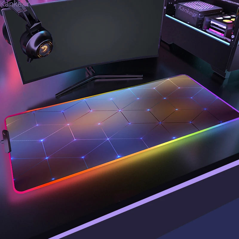 Geometric RGB XXL Gaming Mouse Pad – LED Mouse Mat 90×40cm | Large Non-Slip Desk Mat for PC, Keyboard & Gaming Setup