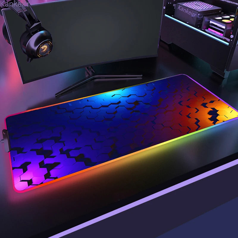 Geometric RGB XXL Gaming Mouse Pad – LED Mouse Mat 90×40cm | Large Non-Slip Desk Mat for PC, Keyboard & Gaming Setup
