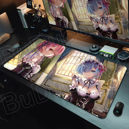 Rem & Ram Twin Aesthetic XL Gaming Desk Mat (40x90cm) – Re:Zero Anime Mousepad