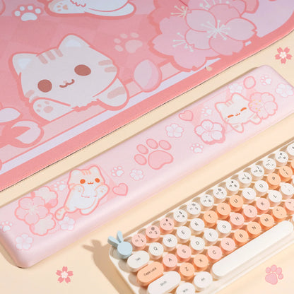 Sakura Cat Keyboard Wrist Rest & Mouse Pad Set – Ergonomic Gaming Desk Mat with Wrist Support for PC, Office & Cute Desk Setups
