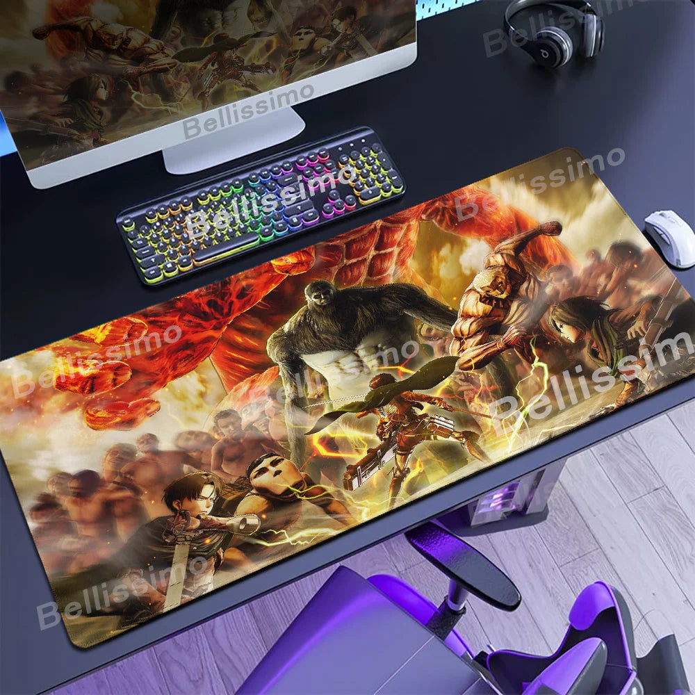 Attack on Titan XXL Gaming Mouse Pad – Anime Desk Mat (90×40cm) with Non-Slip Base & Stitched Edges