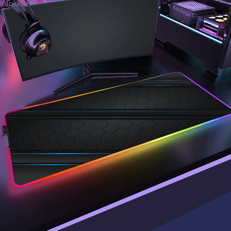 Geometric RGB XXL Gaming Mouse Pad – LED Mouse Mat 90×40cm | Large Non-Slip Desk Mat for PC, Keyboard & Gaming Setup