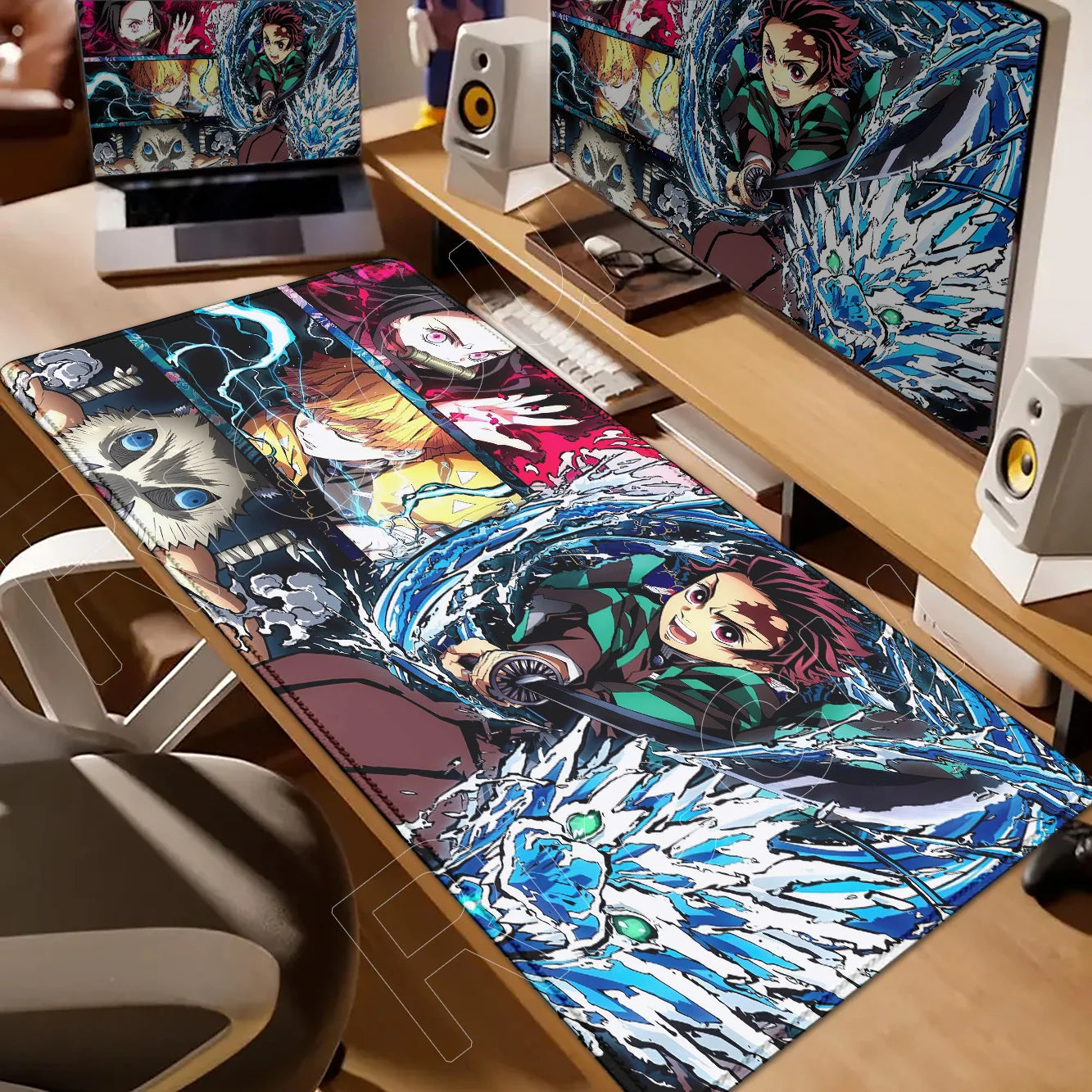 Demon Slayer Gaming Mouse Pad XL – HD Printed Extended Desk Mat for PC & Laptop Setup – Non-Slip Rubber Base, Stitched Locking Edges, Smooth Precision Surface for Gaming & Office Use