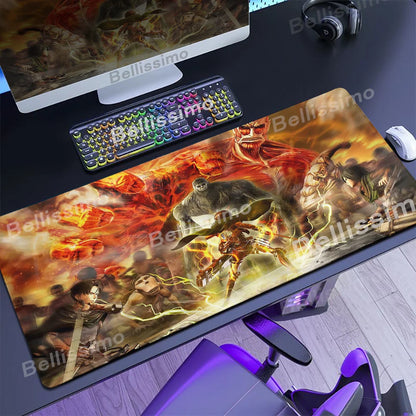 Attack on Titan XXL Gaming Mouse Pad – Anime Desk Mat (90×40cm) with Non-Slip Base & Stitched Edges