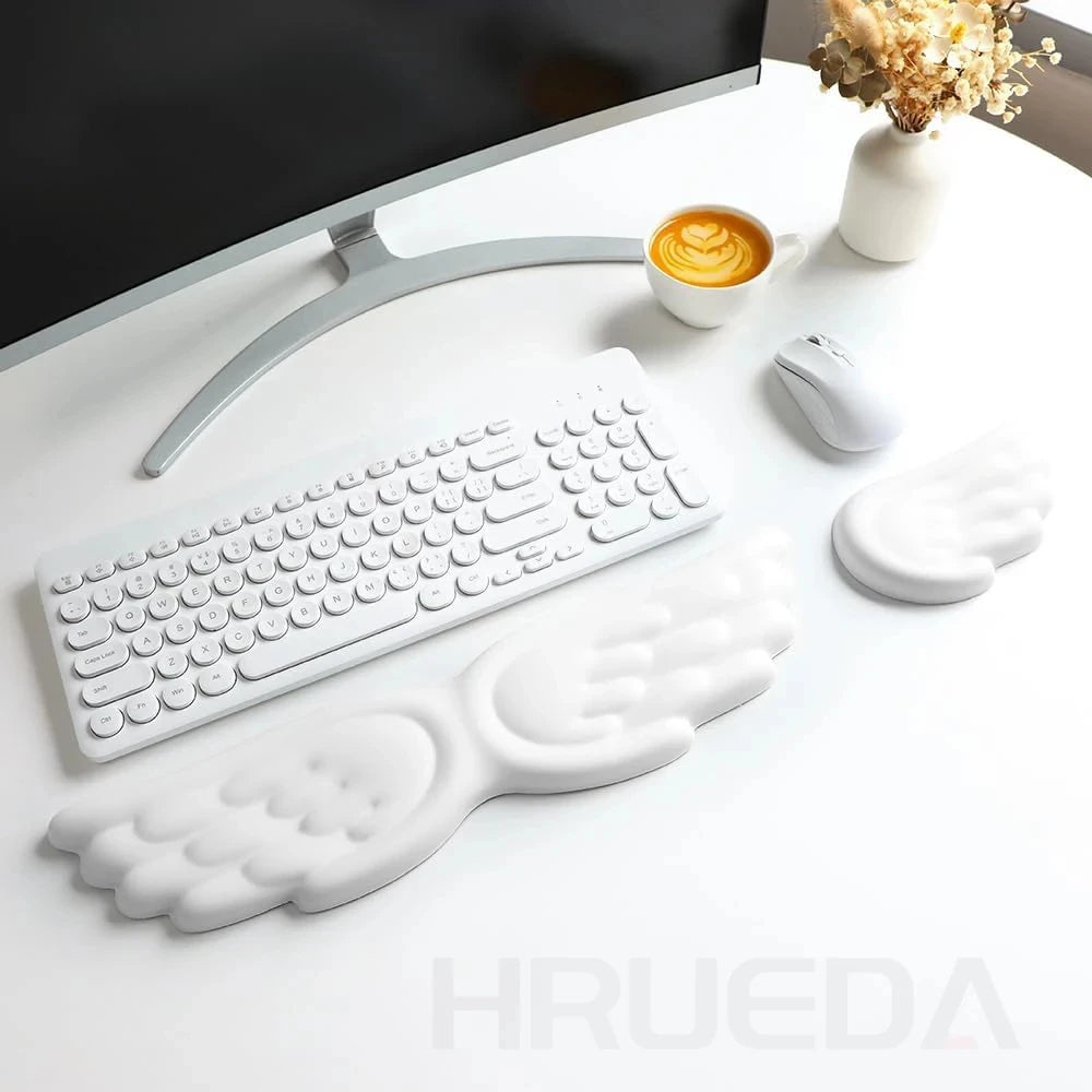 Angel Wing Memory Foam Wrist Rest Set | Keyboard & Mouse | Ergonomic Non-Slip