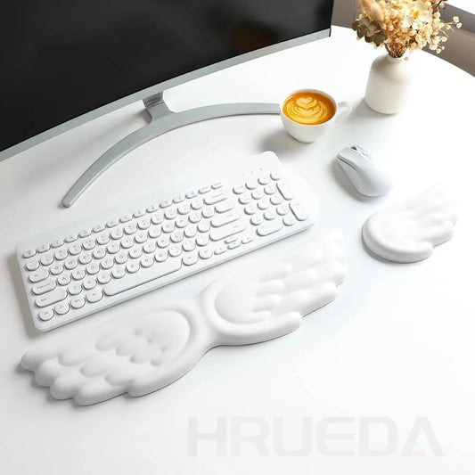 Angel Wing Memory Foam Wrist Rest Set | Keyboard & Mouse | Ergonomic Non-Slip