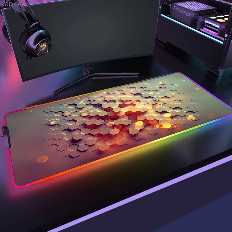 Geometric RGB XXL Gaming Mouse Pad – LED Mouse Mat 90×40cm | Large Non-Slip Desk Mat for PC, Keyboard & Gaming Setup