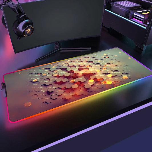 Geometric RGB XXL Gaming Mouse Pad – LED Mouse Mat 90×40cm | Large Non-Slip Desk Mat for PC, Keyboard & Gaming Setup