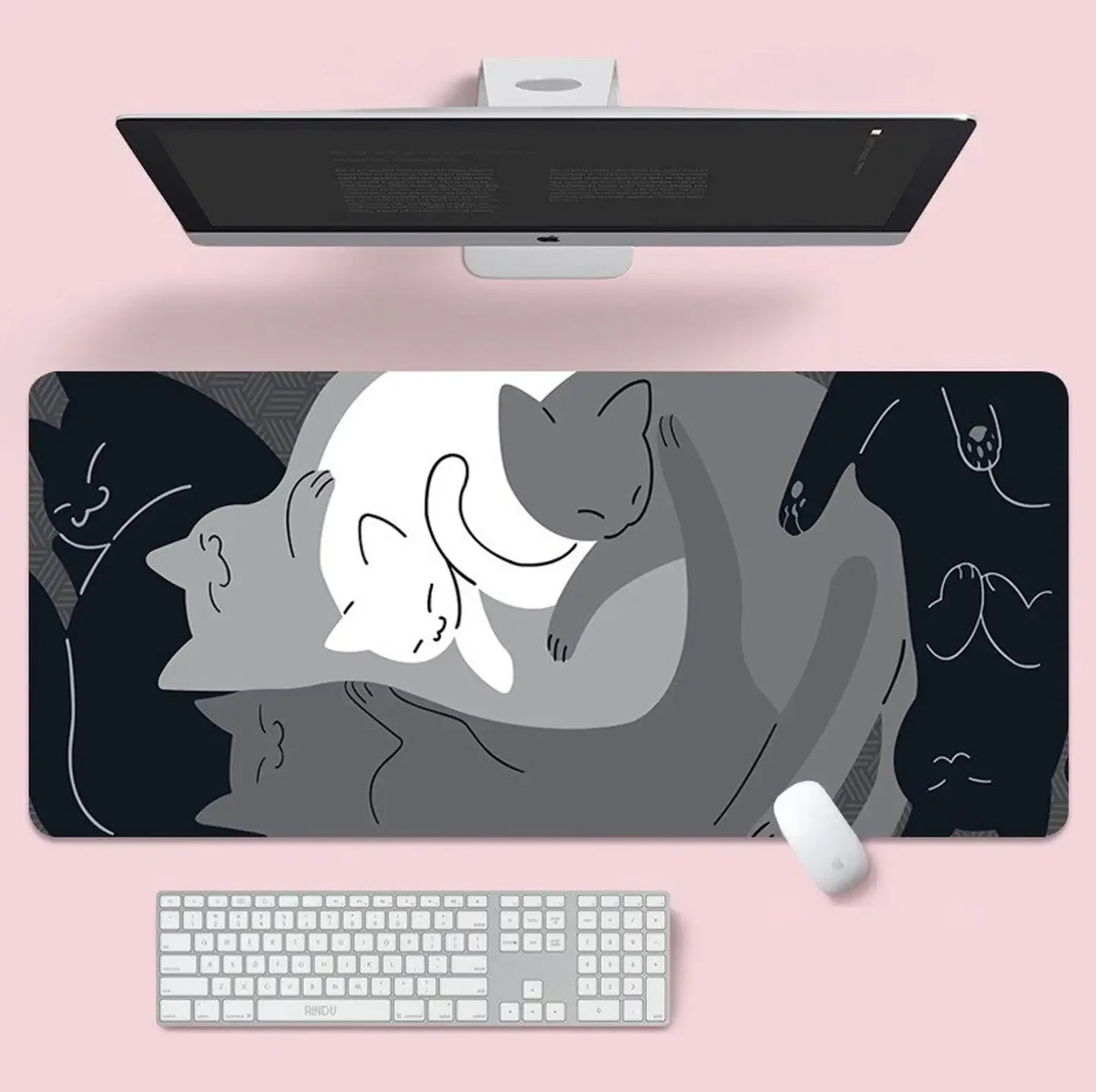 Cute Blue Cat XXL Gaming Mouse Pad – Kawaii Desk Mat