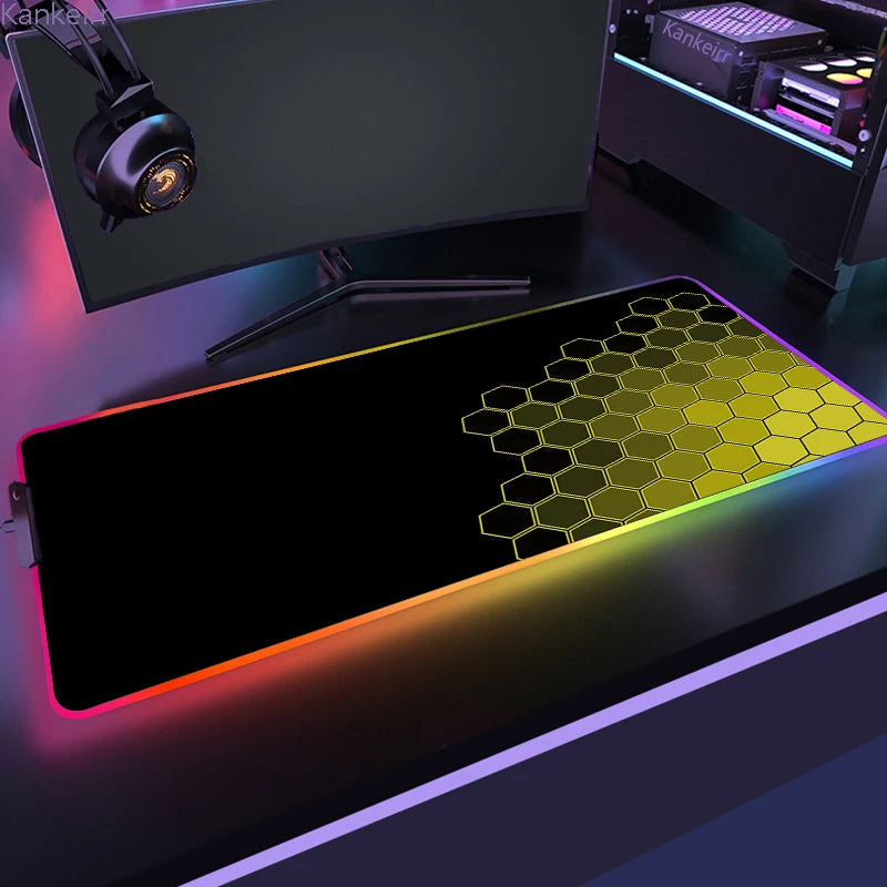 Geometric RGB XXL Gaming Mouse Pad – LED Mouse Mat 90×40cm | Large Non-Slip Desk Mat for PC, Keyboard & Gaming Setup