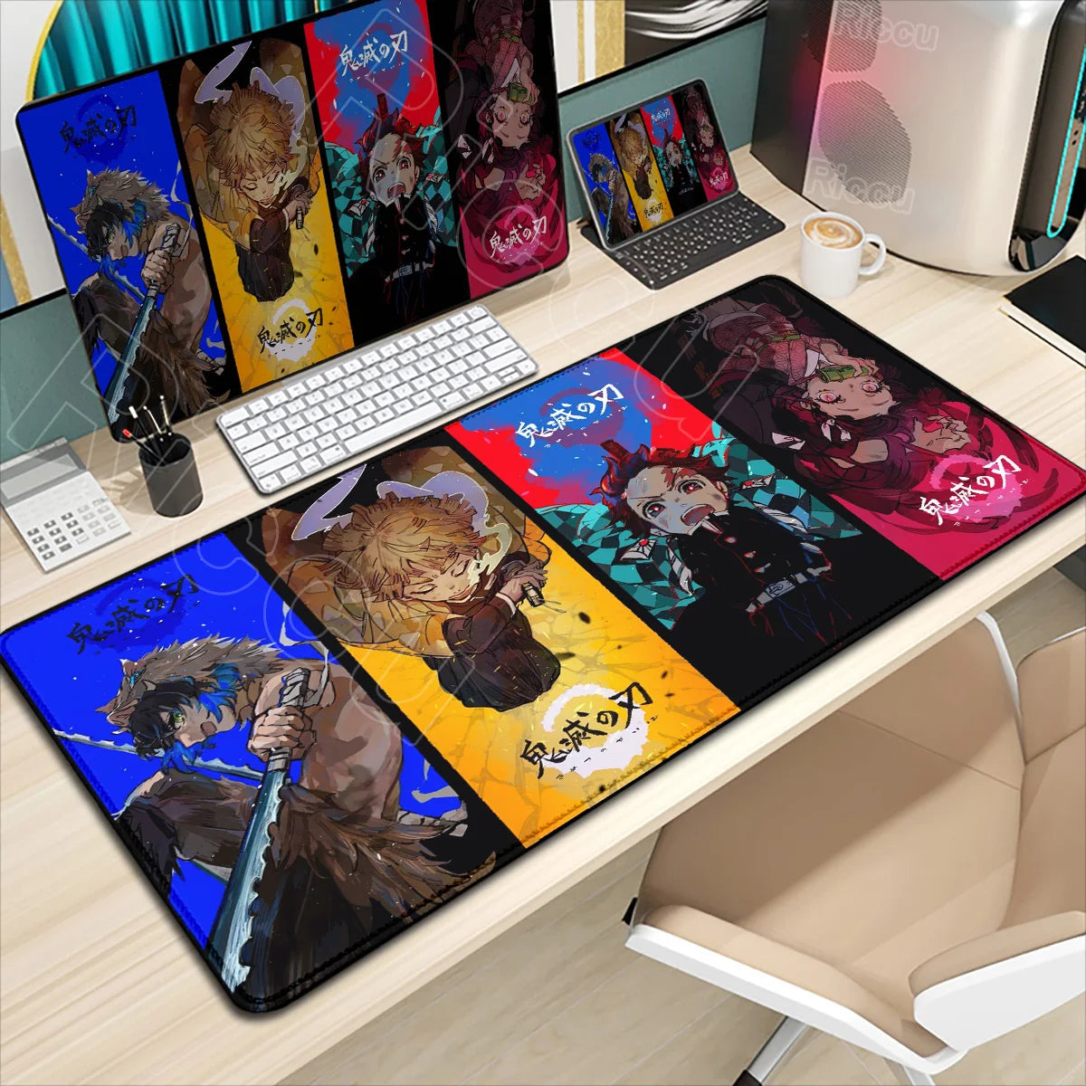 Demon Slayer Gaming Mouse Pad XL – HD Printed Extended Desk Mat for PC & Laptop Setup – Non-Slip Rubber Base, Stitched Locking Edges, Smooth Precision Surface for Gaming & Office Use