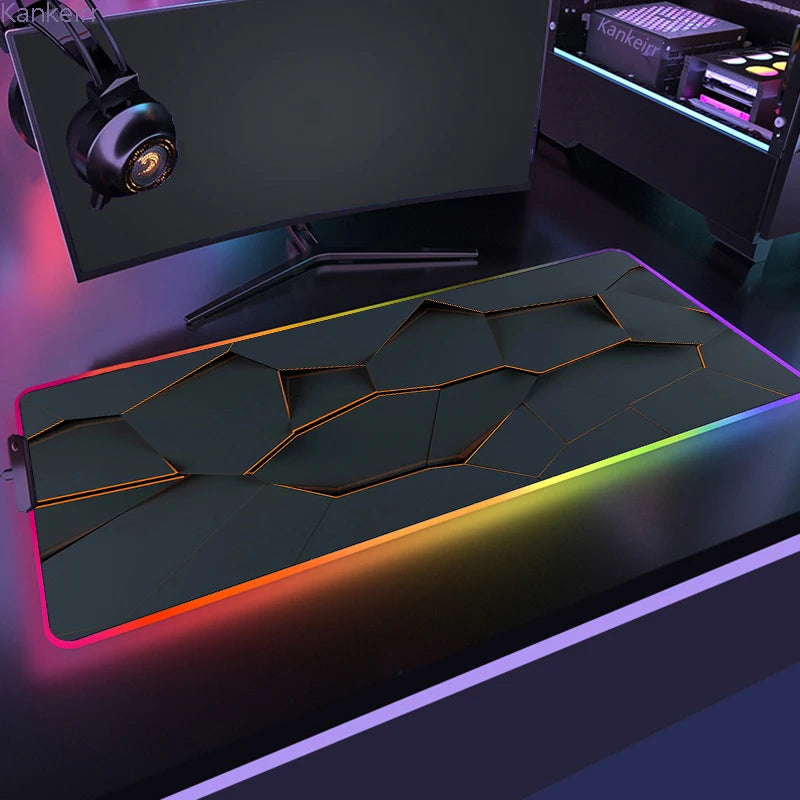 Geometric RGB XXL Gaming Mouse Pad – LED Mouse Mat 90×40cm | Large Non-Slip Desk Mat for PC, Keyboard & Gaming Setup