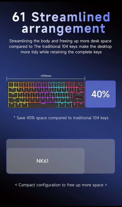 AJAZZ NK61 60% RGB Mechanical Gaming Keyboard – 61 Keys Hot-Swappable Red Switch Wired Mini Keyboard for Gaming & Desk Setup