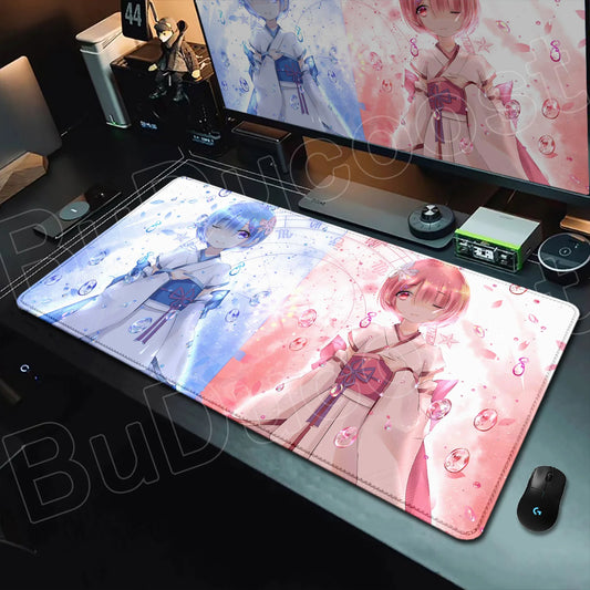 Rem & Ram Twin Aesthetic XL Gaming Desk Mat (40x90cm) – Re:Zero Anime Mousepad