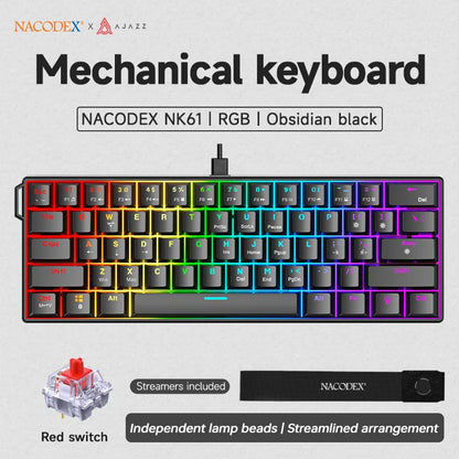 AJAZZ NK61 60% RGB Mechanical Gaming Keyboard – 61 Keys Hot-Swappable Red Switch Wired Mini Keyboard for Gaming & Desk Setup