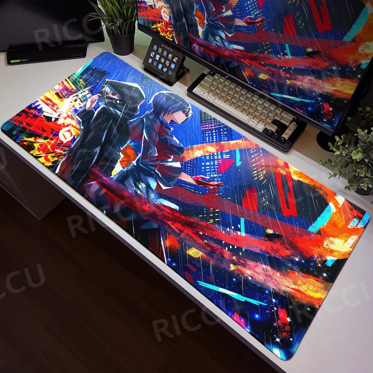 Tokyo Ghoul Anime XXL Desk Pad – Large Gaming Mouse Mat for Home Office & PC Setup, Black & White Comic Style Keyboard & Mouse Pad with Stitched Edge