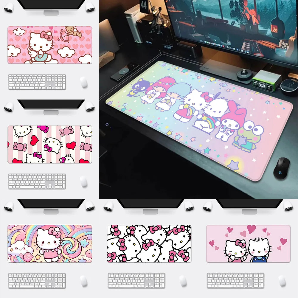 Hello Kitty XXL Gaming Desk Mat – Pink Kawaii Mouse Pad with HD Print, Non-Slip Base & Stitched Edges for Keyboard, PC & Gaming Setup