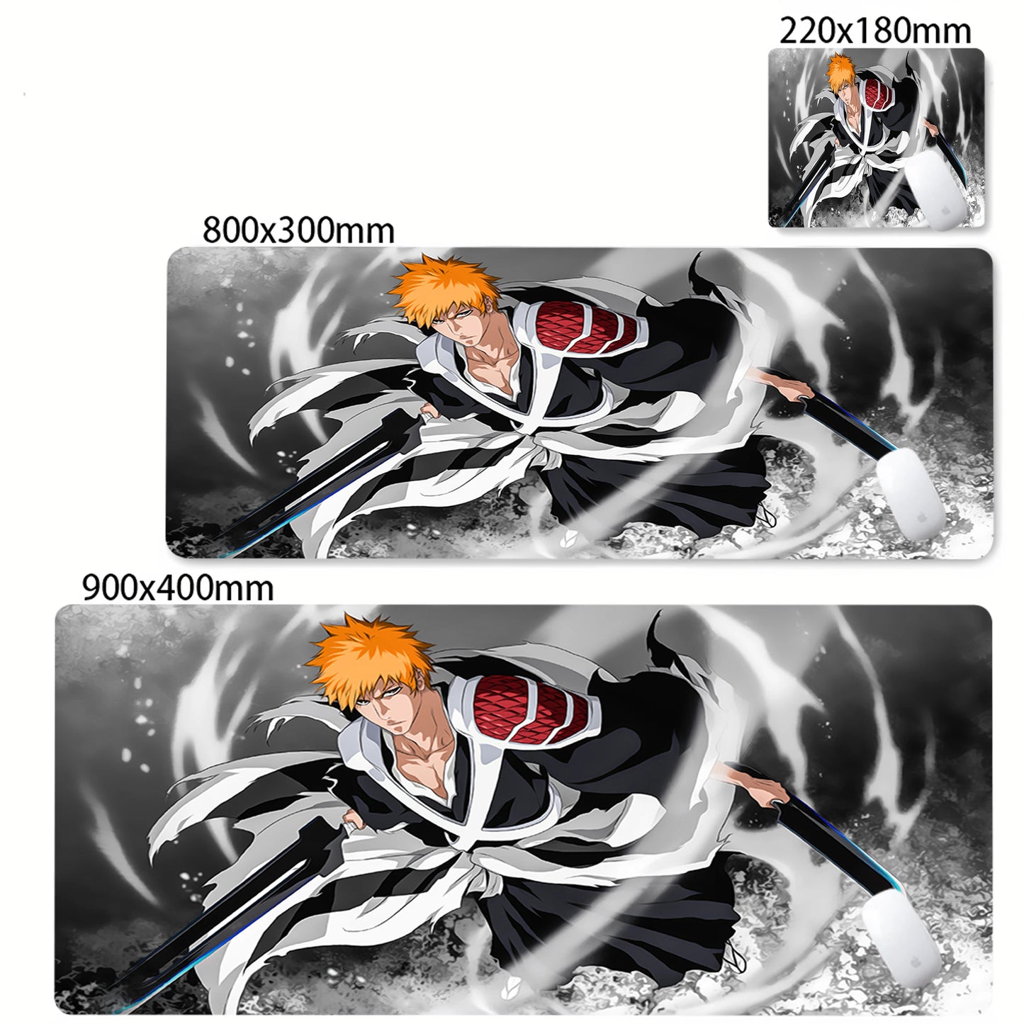 Bleach XXL Gaming Desk Mat – Kurosaki Ichigo Black & White Edition