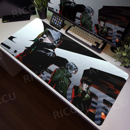 Tokyo Ghoul Anime XXL Desk Pad – Large Gaming Mouse Mat for Home Office & PC Setup, Black & White Comic Style Keyboard & Mouse Pad with Stitched Edge