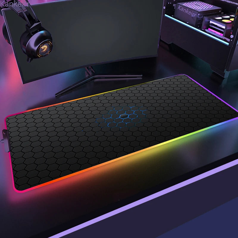 Geometric RGB XXL Gaming Mouse Pad – LED Mouse Mat 90×40cm | Large Non-Slip Desk Mat for PC, Keyboard & Gaming Setup