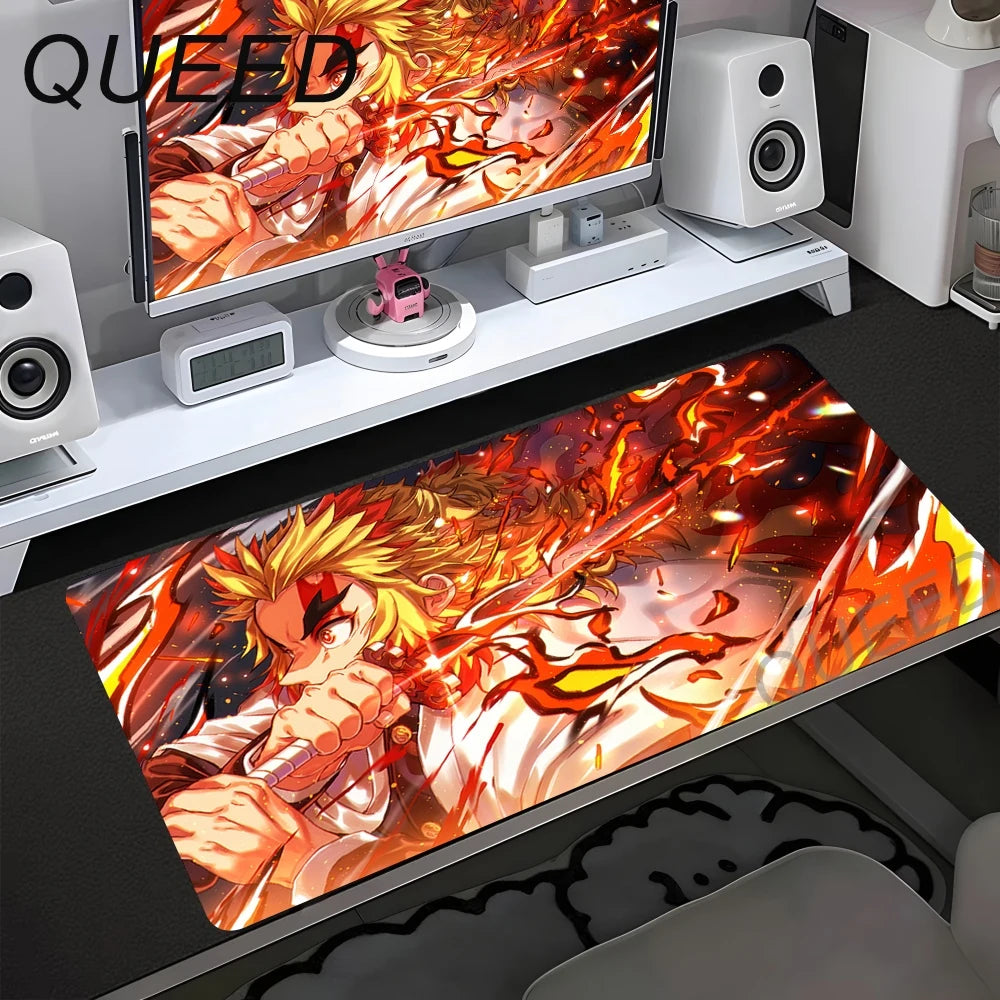 Demon Slayer XXL Gaming Mouse Pad – HD Anime Desk Mat with Non-Slip Base & Stitched Edges