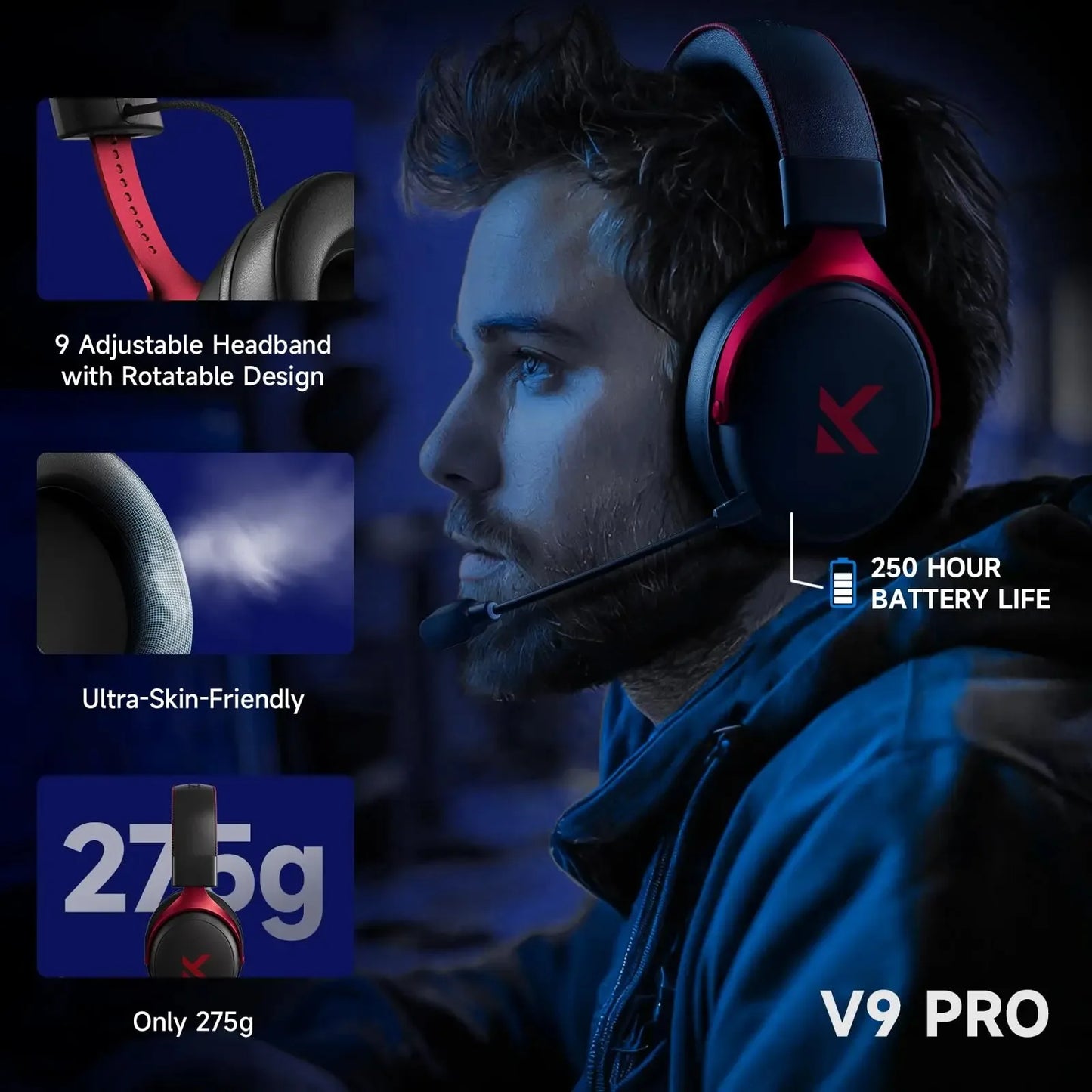 MCHOSE V9 Pro Wireless Gaming Headset – 7.1 Surround Sound